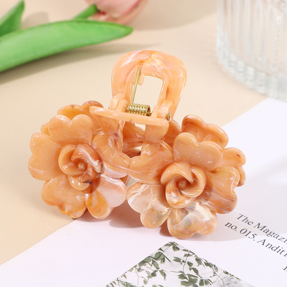 8cm创意玫瑰发爪渐变糖果色双花发饰立体发夹头饰抓夹鲨鱼夹跨境详情3