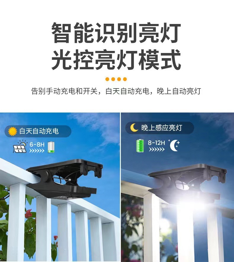 跨境新款太阳能灯太阳能夹子灯露营灯家用花园庭院灯户外感应壁详情7