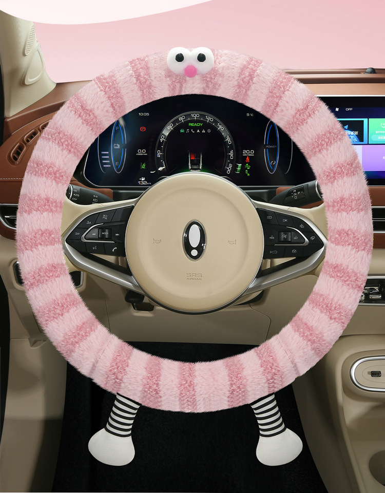 冬季毛绒2024新款小怪兽防滑保暖卡通可爱女汽车方向盘把套大眼萌详情3