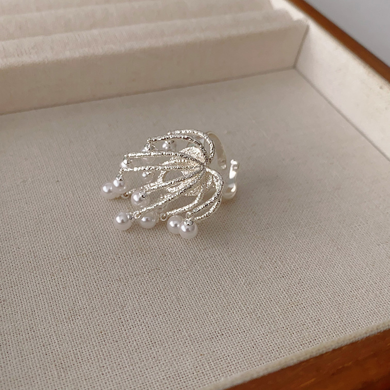 pinkdri**le同款流苏烟花瀑布耳钉小众925银针珍珠耳钉开口戒指女详情9