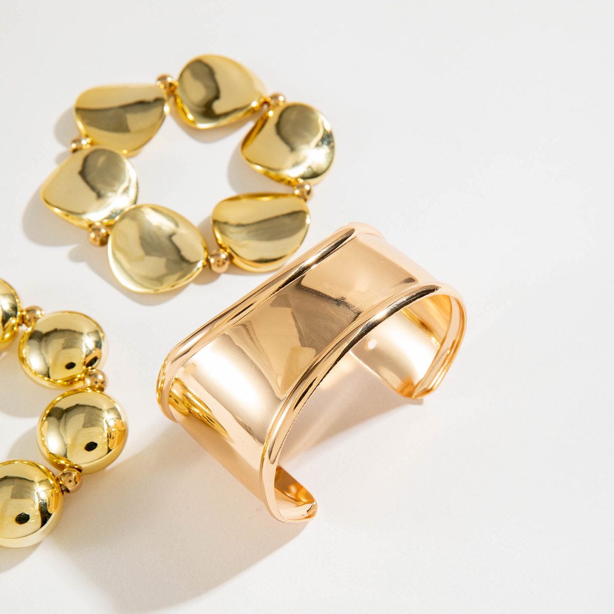 欧美跨境新款多层线条缠绕几何开口手镯套装朋克风波浪形串珠手链详情12