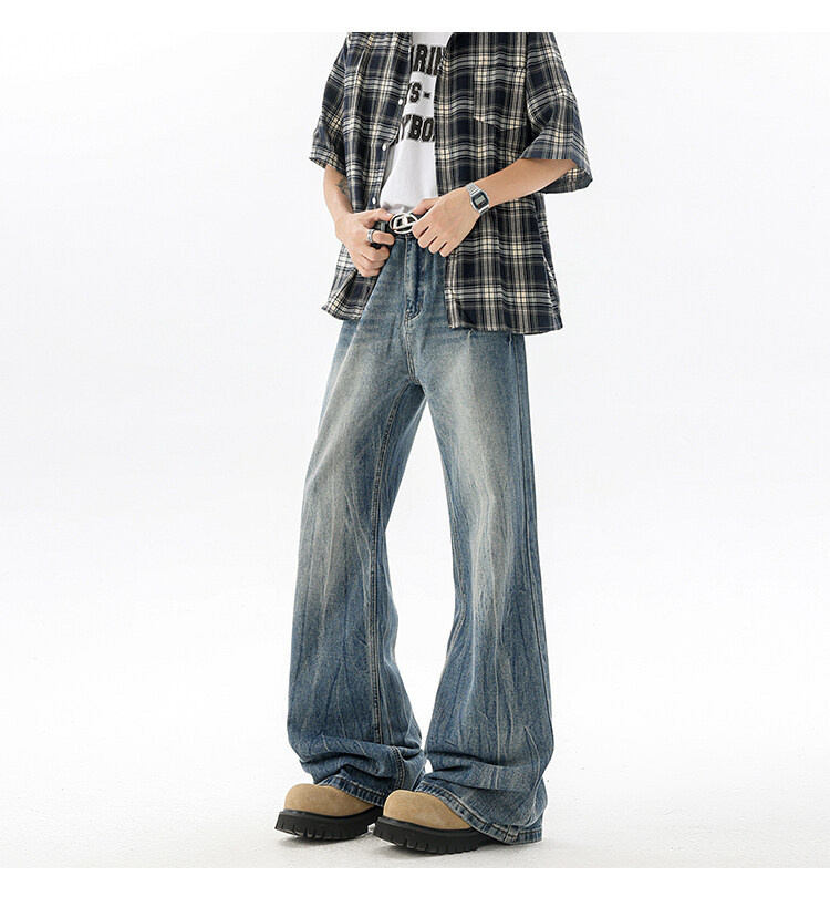 190高个子加长牛仔裤cleanfit闪电裂纹男款潮牌设计感直筒微喇裤详情8