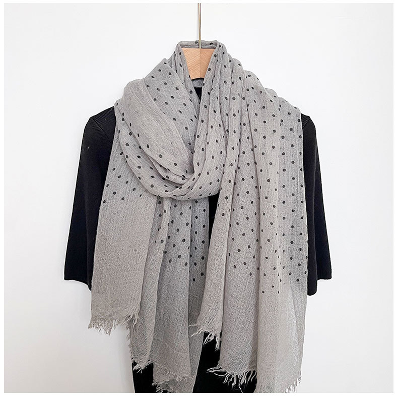 高级感韩系圆点印花棉麻围巾冬季百搭长巾披肩批发详情9