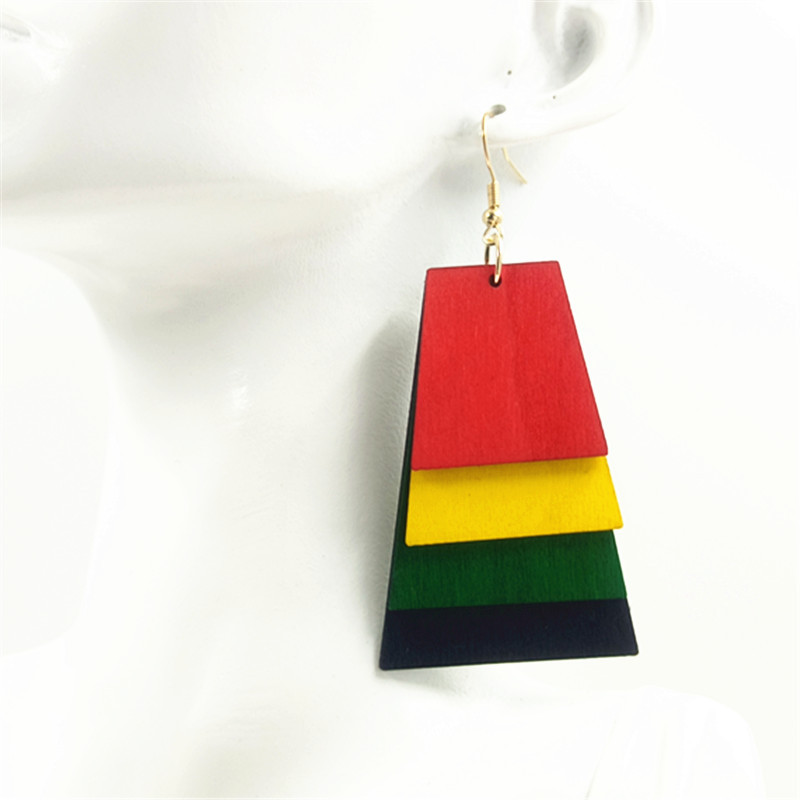 非洲亚马逊跨境多色耳环木片切割多层个性耳饰黑人历史月耳勾详情17