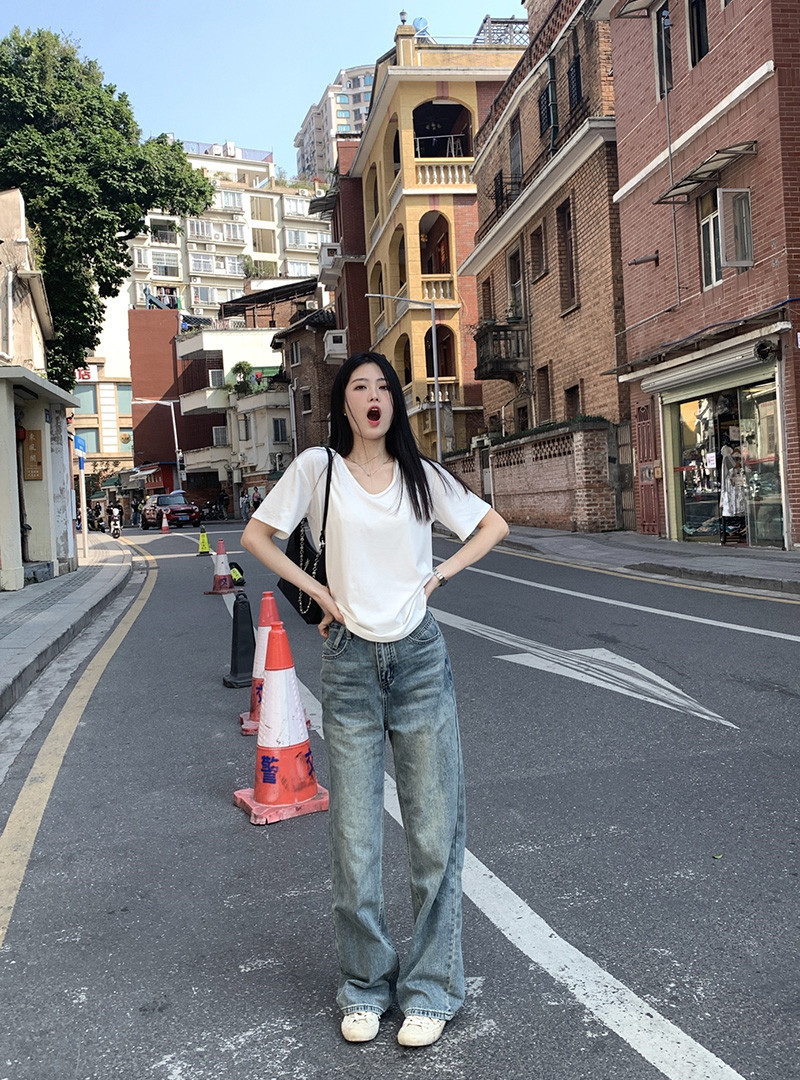 新款夏季薄款V领短袖T恤女白色打底衫宽松显瘦休闲体恤上衣潮流女详情1