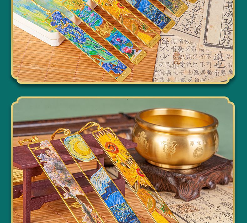 油画金属书签学生创意纪念礼盒文具批发文创套装定制金属书签礼品详情9