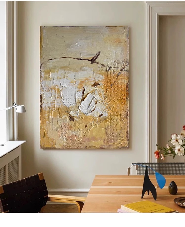 中古风肌理手绘油画侘寂风客厅装饰画玄关挂画餐边柜卧室壁画高级详情8