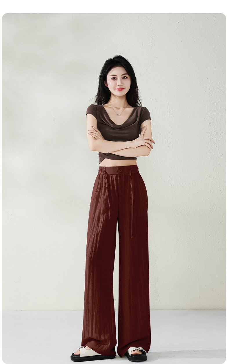 百搭天丝亚麻裤子女时尚百搭堆堆裤垂感显高显瘦裤子25年夏季新品详情16