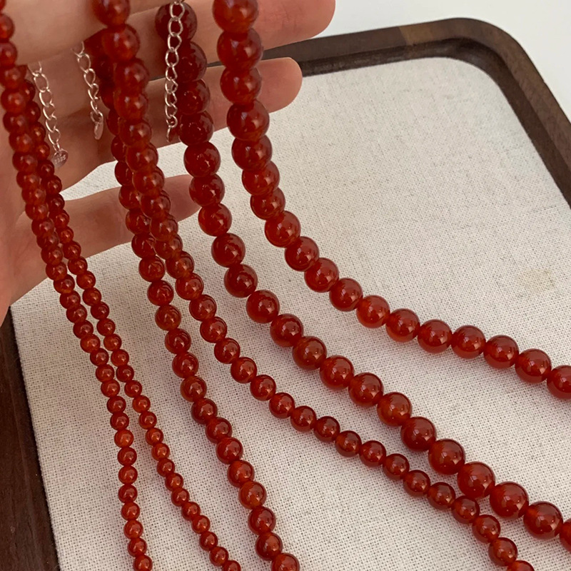 新款红玛瑙串珠项链女925纯银款高级感复古锁骨链ins博主同款项链详情7