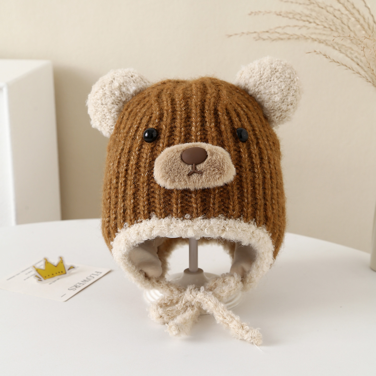 宝宝毛线帽冬季儿童针织帽男女童卡通护耳帽加厚防风帽可爱小熊帽详情3