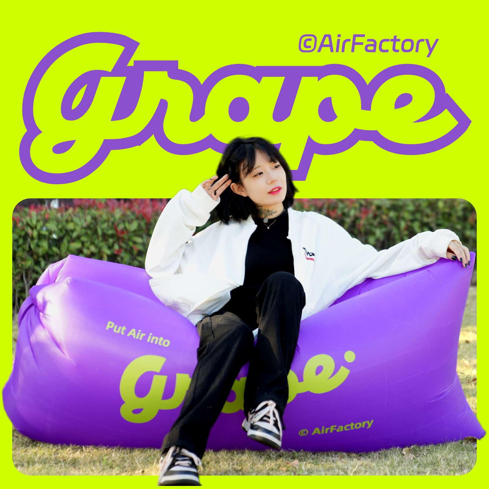 户外网红充气沙发空气沙发黑白格音乐节印花野餐垫装备露营用品详情19