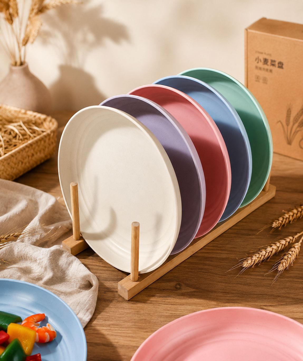 小麦秸秆跨境餐盘耐摔牛排盘高颜值零食盘批发食堂盘详情15