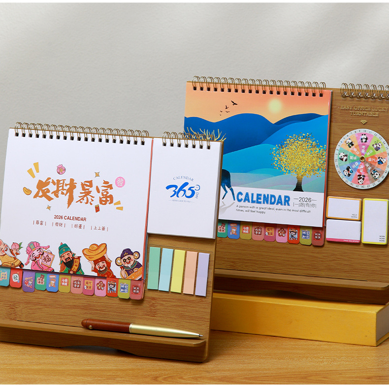 Zhouzhou Calendar 2026 Lucky Wheel Creative Multi-functional Advertising Calendar Wooden Stand Desk Calendar Korean-style Sticky Note Desk Calendar pic 16