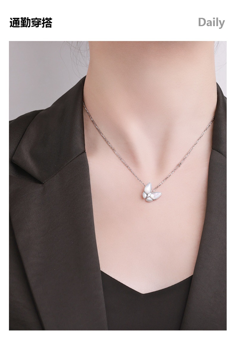 s925 Silver Mother-of-Pearl Butterfly Necklace for women, European and American fashion style, versatile animal pendant collarbone chain, one-piece delivery pic 5