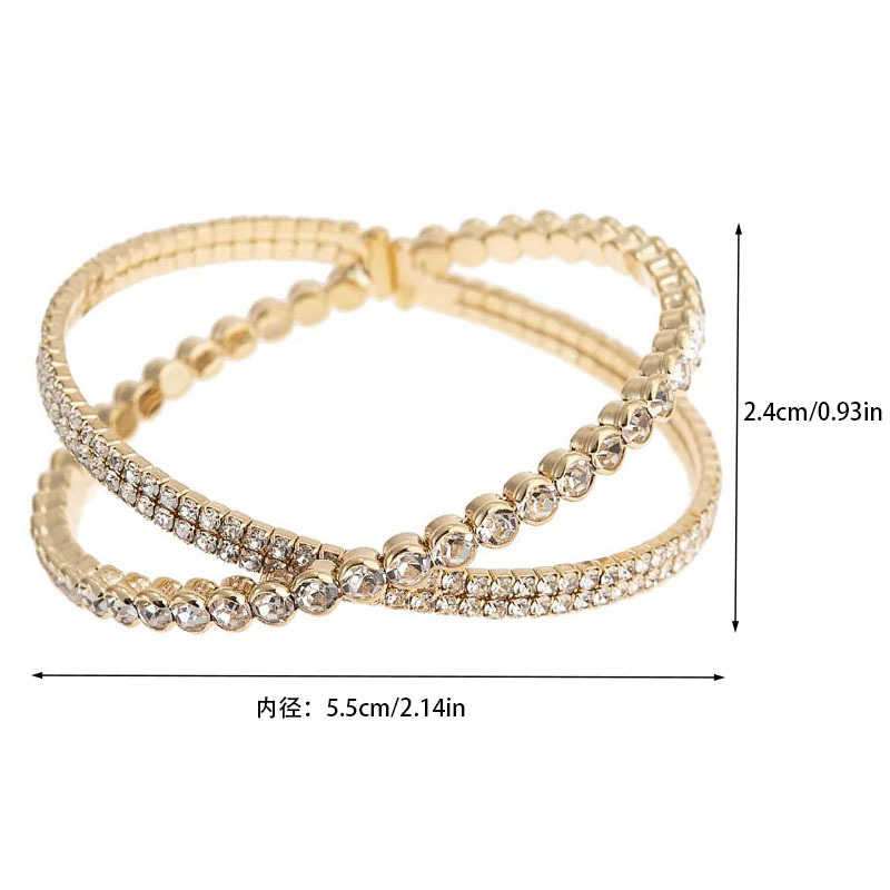 Super dazzling diamond claw chain bracelet for party gatherings, 2-row gold coin claw cross opening bracelet, 4-row and 6-row multi-layer jewelry, popular water diamond jewelry from Europe and America cross-border pic 5
