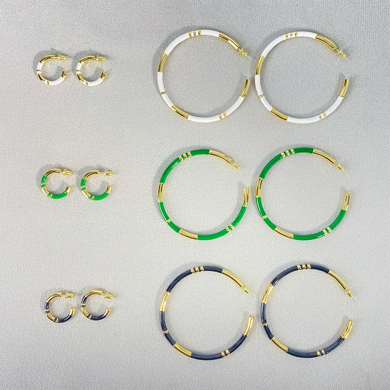 C形珐琅圈圈拼接耳环女法式轻奢小众设计感复古气质银针撞色耳圈详情41