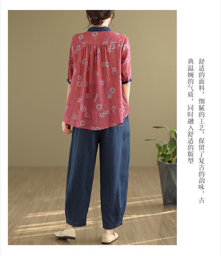 中老年妈妈装衬衫棉麻韩版大码复古民族风两件套夏装苎麻套装女装详情27