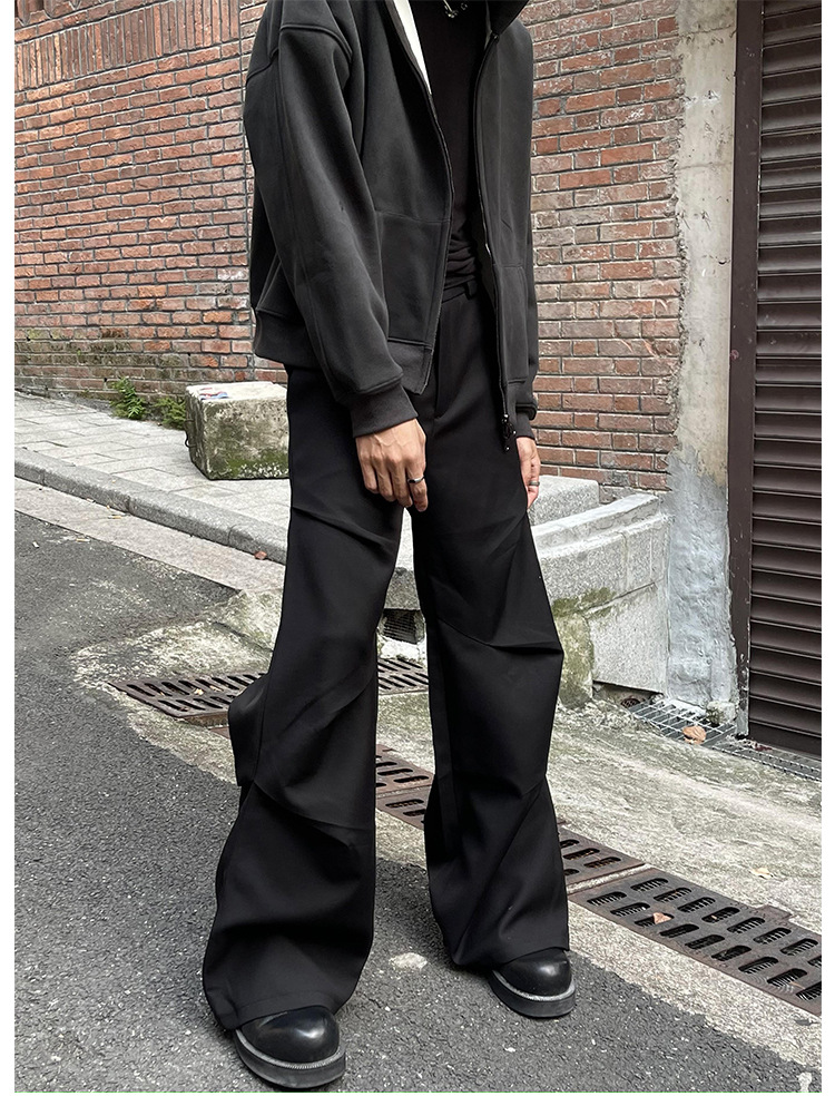 2023 new style cleanfit dress pants with a niche design, pleated, loose, casual, wide-leg, slightly flared floor-length pants for men pic 8