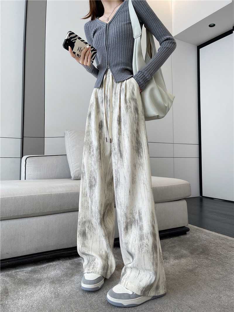 Autumn tie-dyed wide-leg pants, dirty pants, high-waisted, slimming, casual straight-leg loose floor-length pants for women pic 14