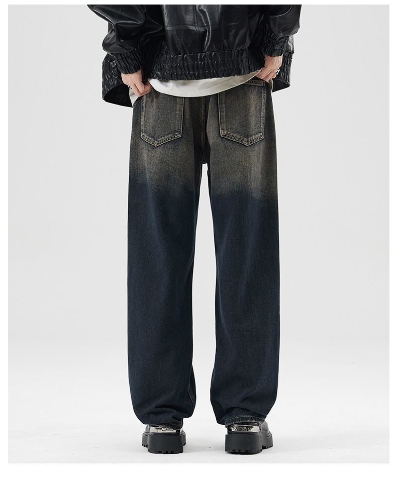 春季怀旧美式高街复古牛仔裤男士潮牌宽松直筒个性设计感做旧裤子详情15