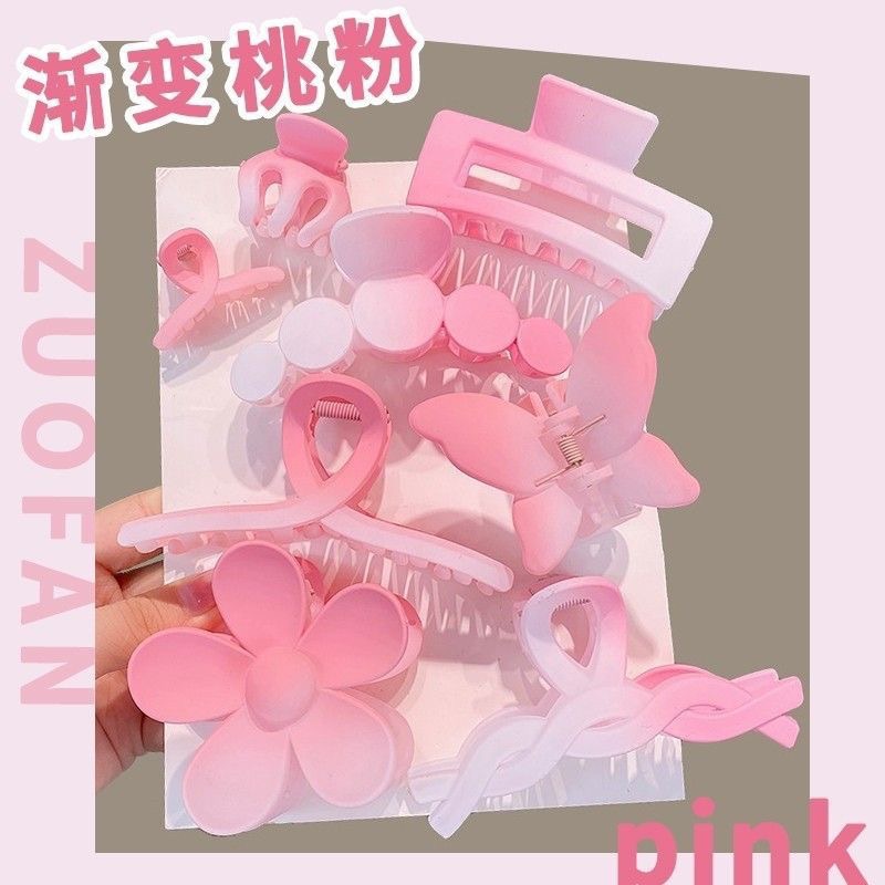 跨境少女粉渐变色八件套抓夹新款后脑勺鲨鱼夹夏季盘发大号发卡详情2