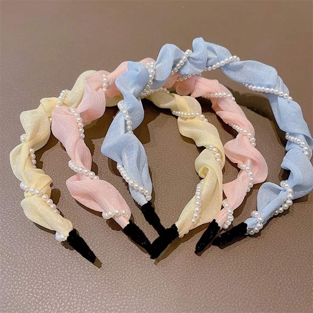 Pearl mesh hair band, Korean style, fresh and elegant headwear, retro and high-end, versatile headband, versatile wrapped hair accessory pic 7