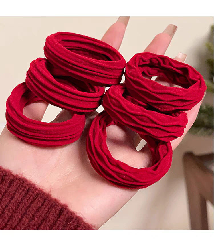 爆款加粗耐用红色头绳成人无接缝马尾发圈高弹力发绳气质皮筋详情10