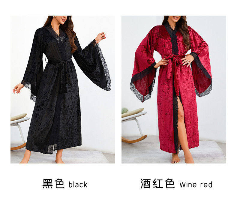 Factory direct sales of velvet and lace patchwork home wear series, sexy V-neck slit nightgowns, halter nightgowns in multiple styles pic 5