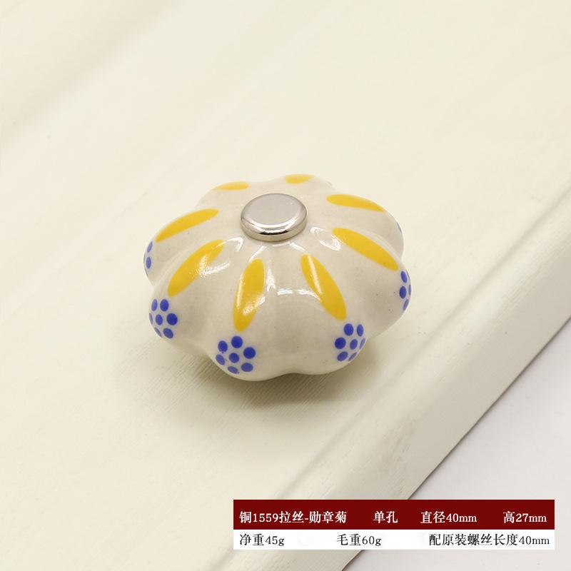 Cross-border garden cabinet door pull, handcrafted ceramic handle, copper buckle ball, round cabinet, wardrobe drawer, single-hole furniture handle pic 14