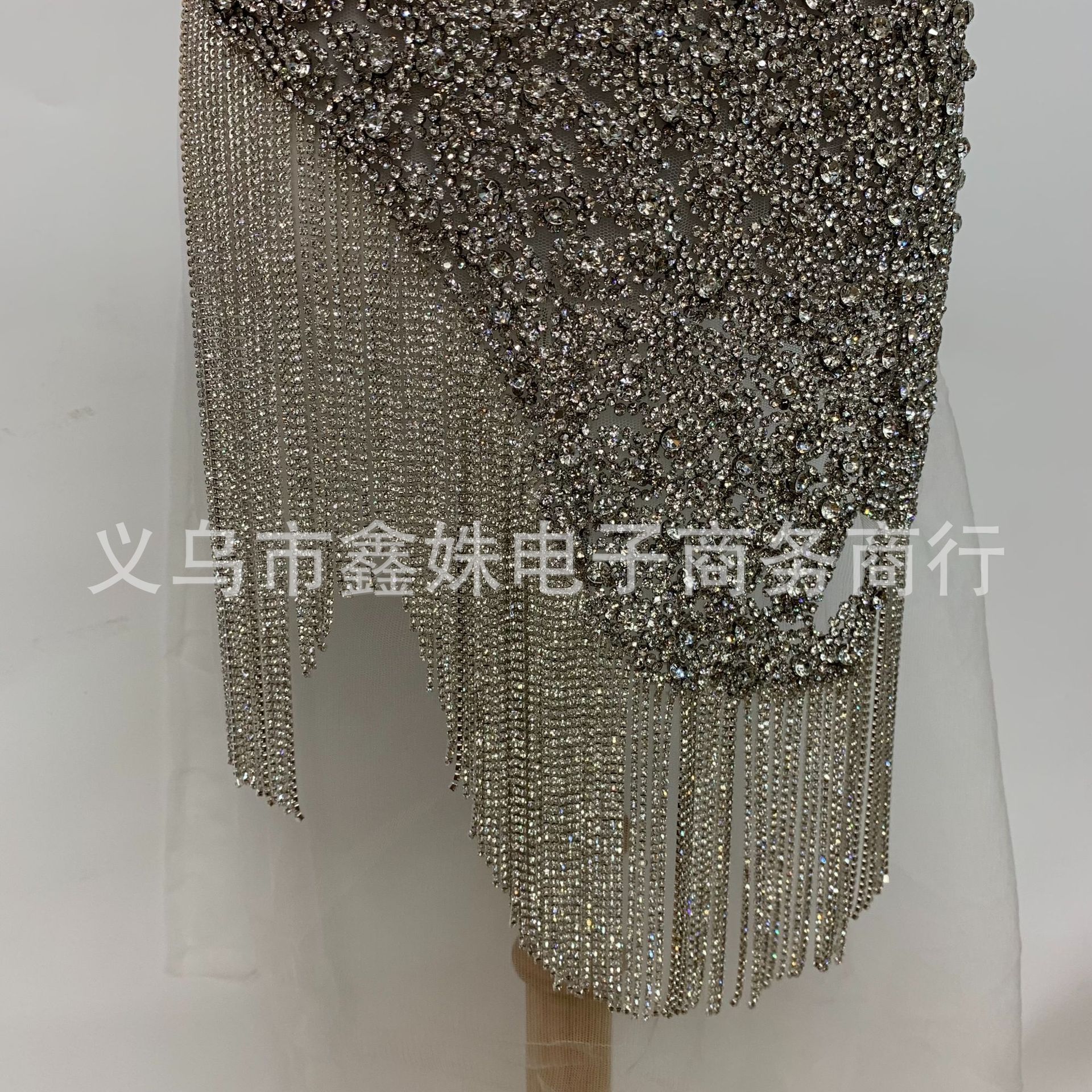 Double-layer tassels, hand-stitched, heavy floral applique, crystal rhinestone patch, wedding dress, Latin dance fashion show pic 18