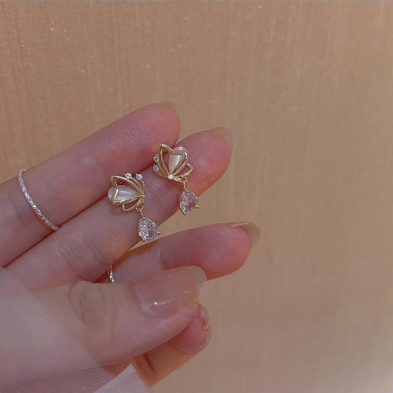 s925银针猫眼石蝴蝶爱心款水滴锆石耳环女小众设计高级感气质耳钉详情2