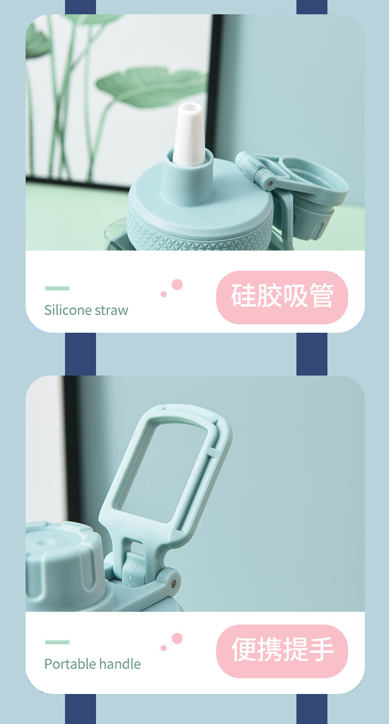 New high-appearure-level macaron-colored square water cup, large-capacity portable hand-held drinking cup, silicone straw water bottle pic 15