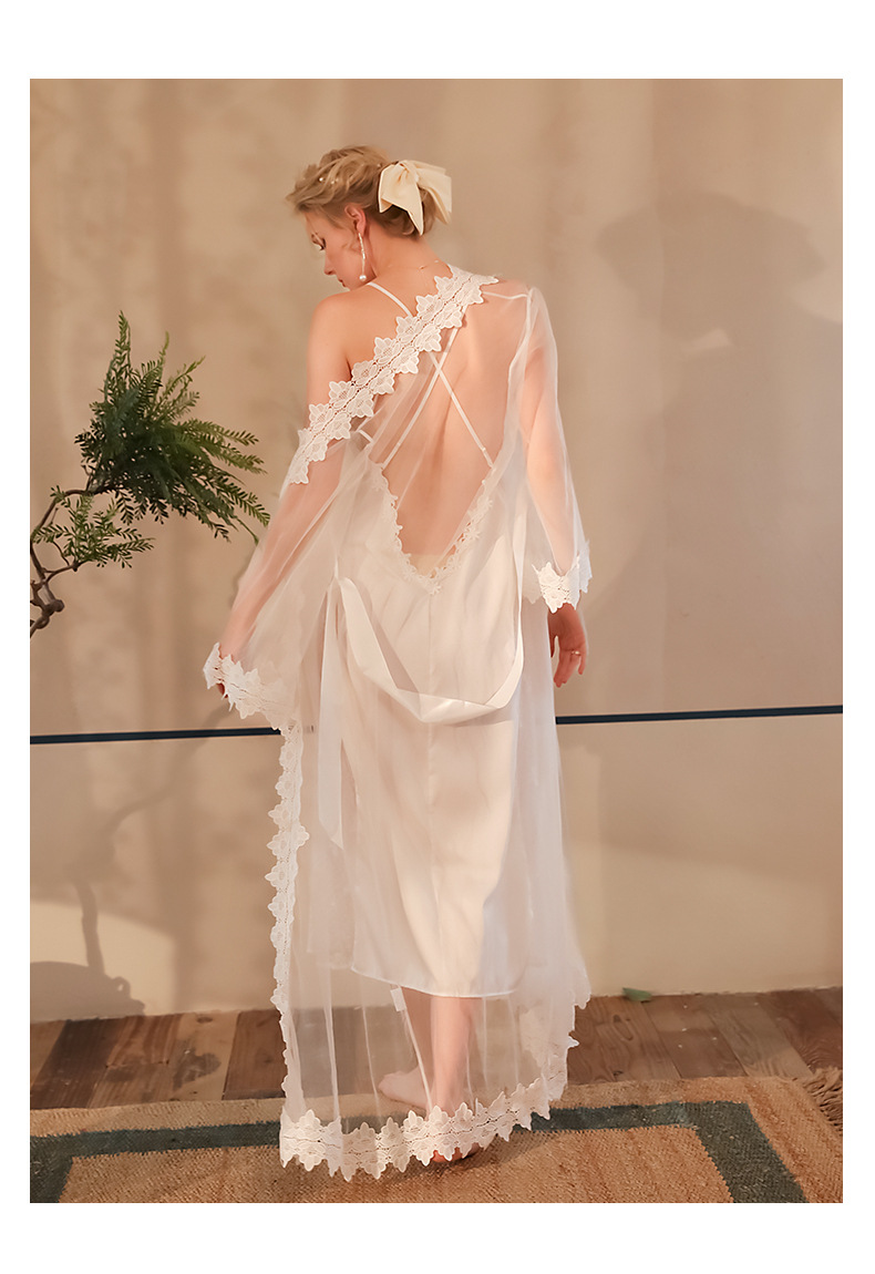 Factory wholesale bride morning dress set, satin backless halter nightgown, mesh lace nightgown, home dress 538 pic 9