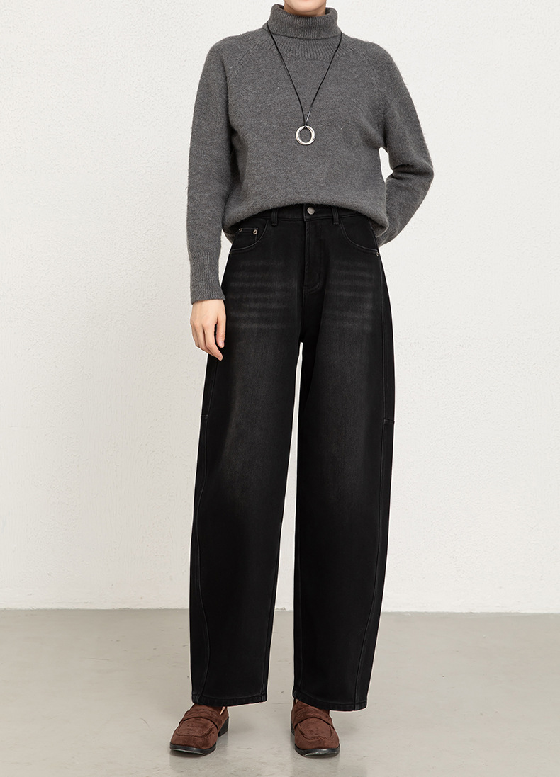 如果2025年冬季新款植绒加厚牛仔弯刀裤女高腰宽松香蕉长裤8166H详情18