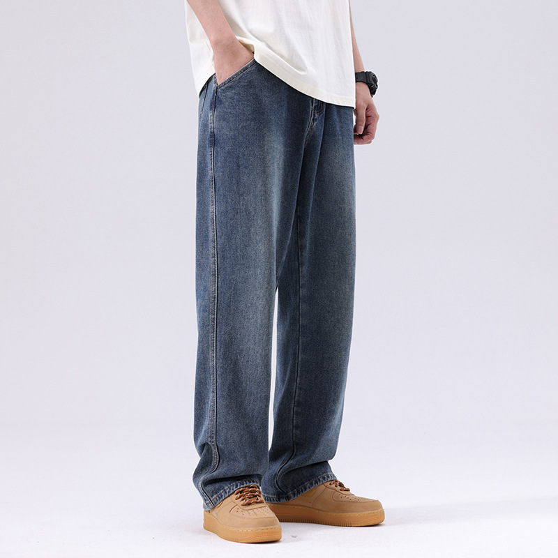 春夏新款牛仔裤男美式直筒牛仔裤男微叭阔腿黄泥复古胖子牛仔裤男详情25