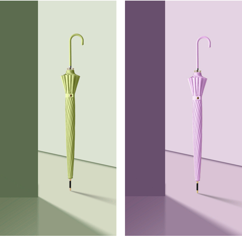 Long-handled umbrella, 16-bone leather curved handle, solid color automatic long pole umbrella, Korean-style fresh and simple color umbrella, can be printed with logo pic 17