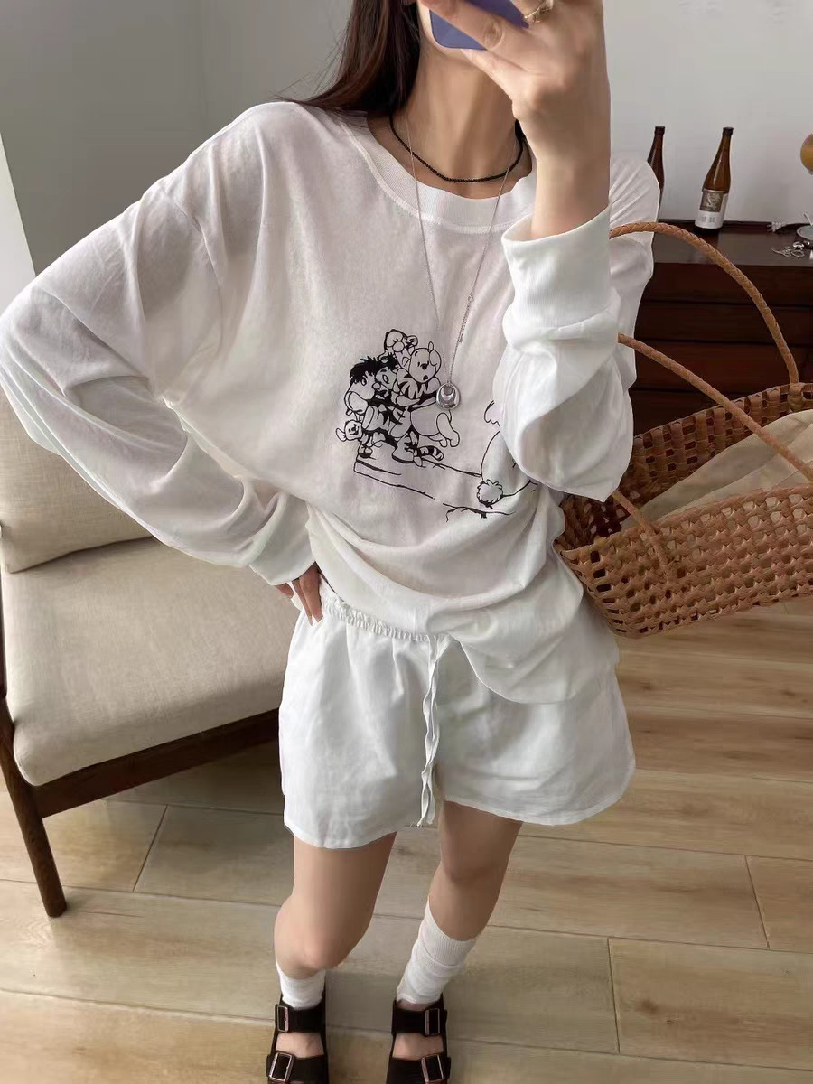 In stock 2025 summer new style, Dongdaemun, South Korea, round-neck super cute cartoon print sun protection long-sleeved T-shirt top for women pic 26
