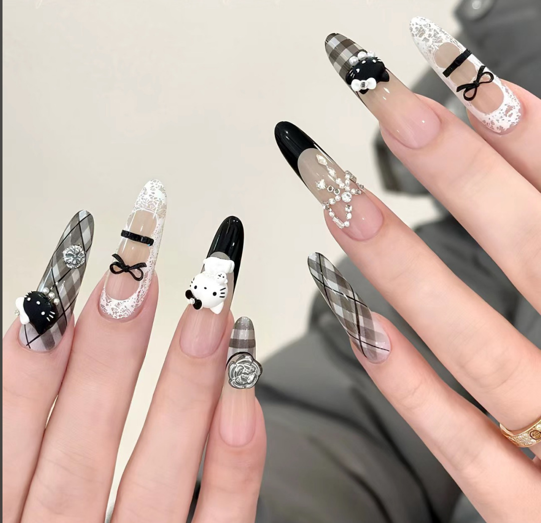 2025 New handcrafted rich girl blue sparkling cat-eye on Instagram bestseller detachable wearable nail pic 2
