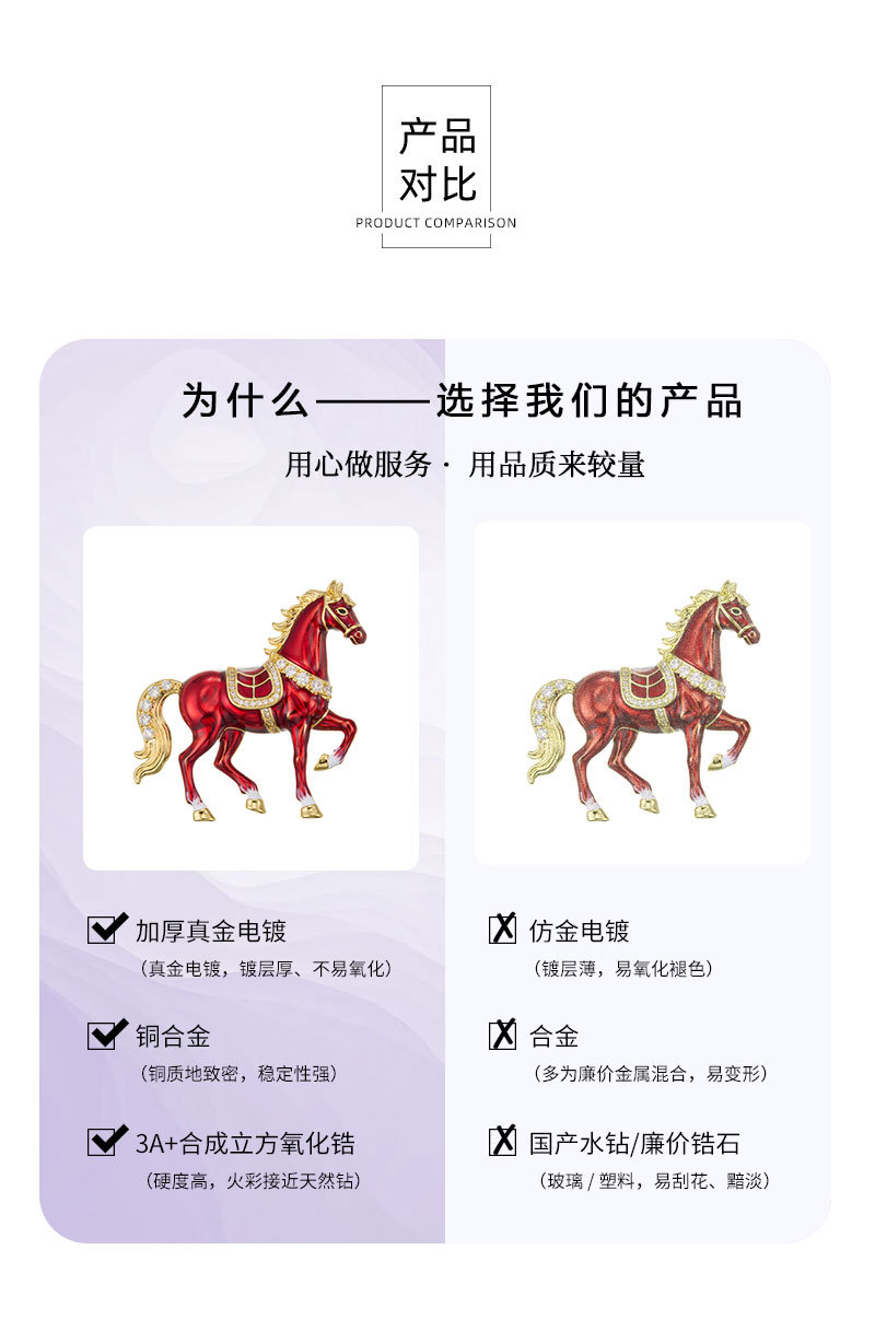 Original design: Good Luck right away Enamel Oil droplet Horse brooch with a high-end feel, copper alloy real gold electroplated brooch and brooch pic 16