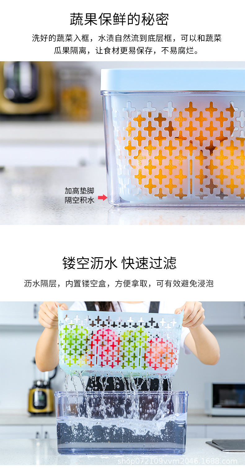 不锈钢304彩色果蔬保鲜盒冰箱收纳盒饺子云吞速冻盒透明储物箱可移动底座详情3