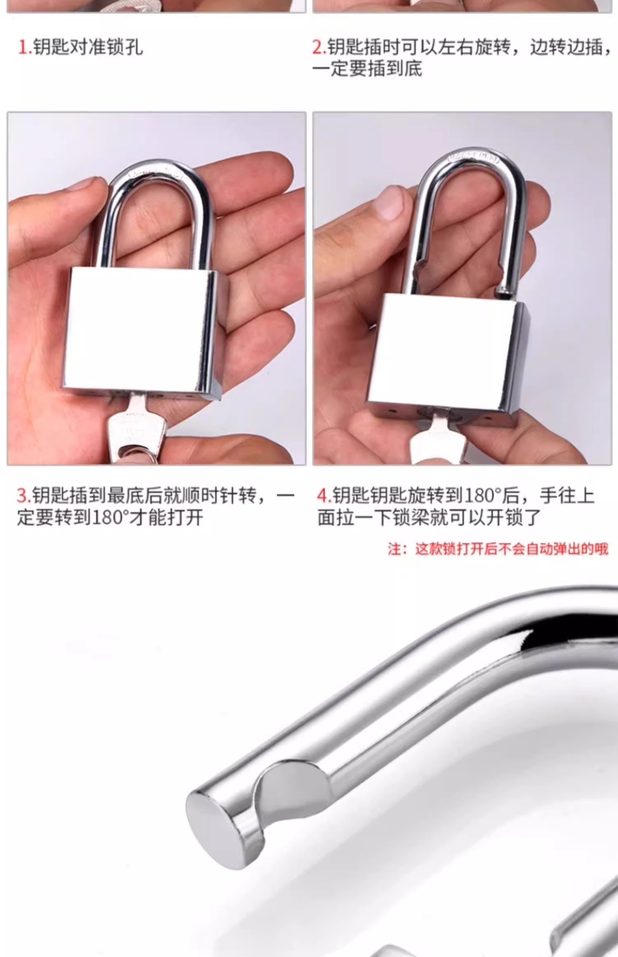 Stainless steel padlock, waterproof, rust-proof and anti-picking lock, dormitory cabinet lock, old-fashioned household door anti-theft door lock, exposed installation pic 21