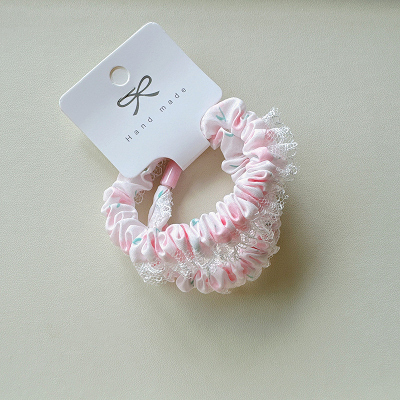 2条装小清新碎花气质小肠发圈蕾丝花边布艺头绳少女心发绳发饰女详情6