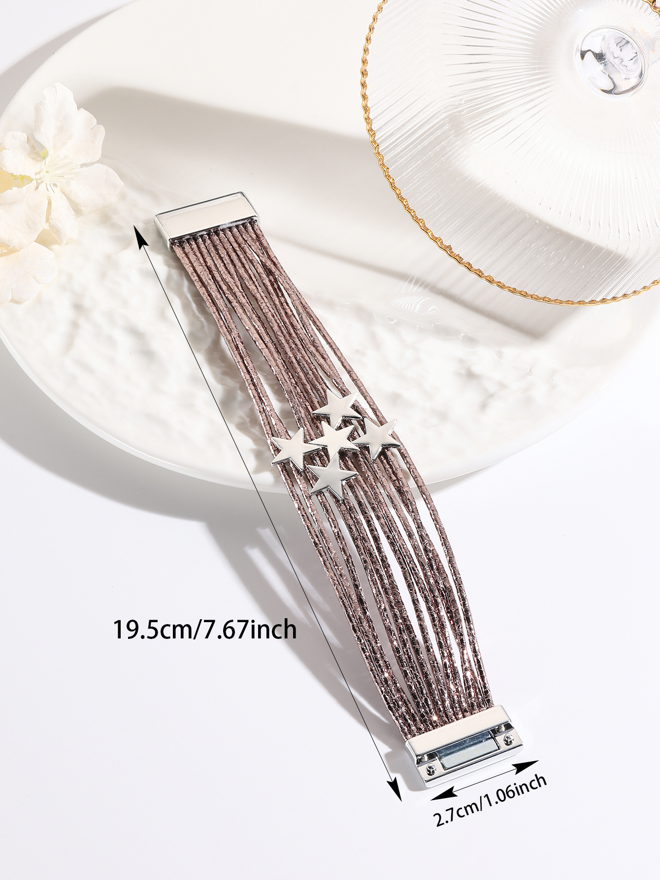 跨境欧美多层皮条手链设计女皮革手镯创意五角星配件磁吸手绳批发详情24