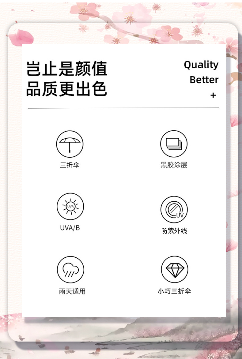 三折雨伞黑胶国风牡丹防晒伞防紫外线晴雨伞太阳伞折叠伞厂家批发详情3