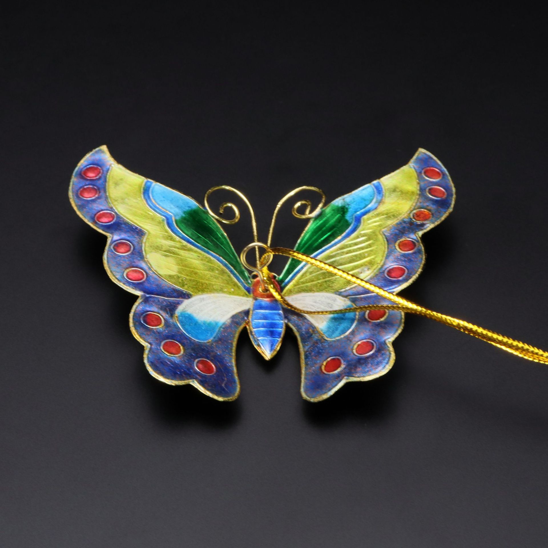 Beijing Cloisonne Christmas decorative pendant, craft cultural gift, mechanism enamel silver-blue flower butterfly pic 6