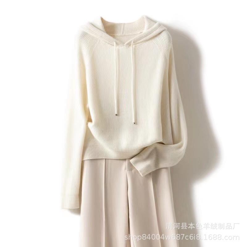 哥块团弟同款羊毛针织连帽毛衫女套头条纹宽松打底衫针织衫代发详情12