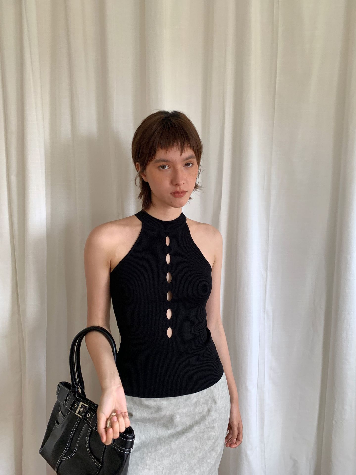 UNITY MODE Sweet and cool Tencel cut-out stand-up collar vest for summer girls, slimming and form-fitting sweater pic 48