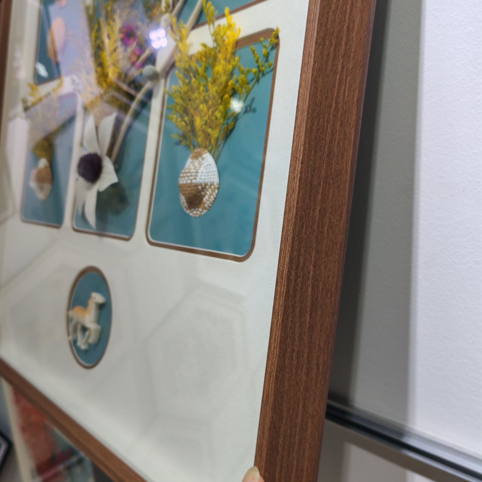 高端奢品永生干花装饰画有框手工贴花客厅餐厅画  罗胜2+1三联画详情3
