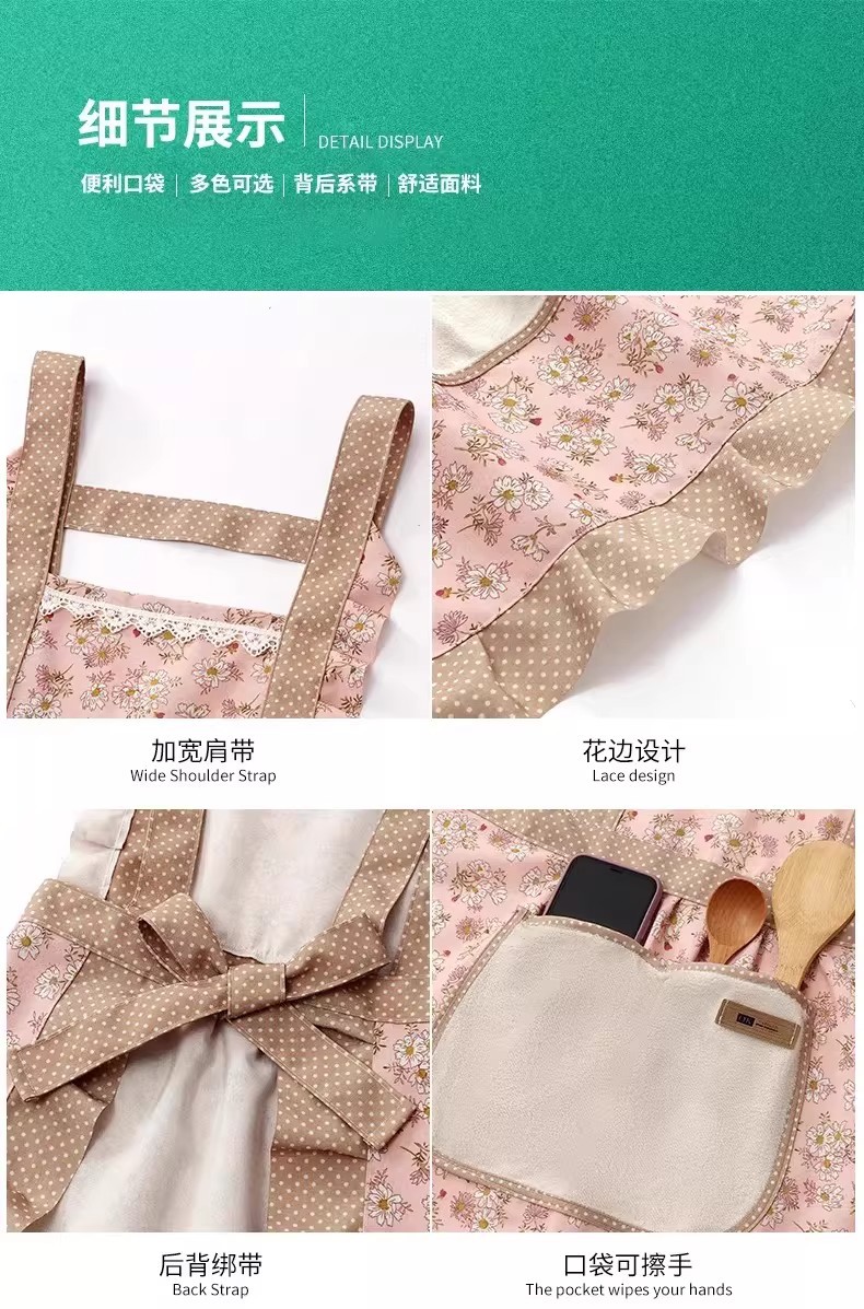 可擦手帆布家用围裙厨房耐脏防污防油透气女公主裙做饭围腰工作服详情4