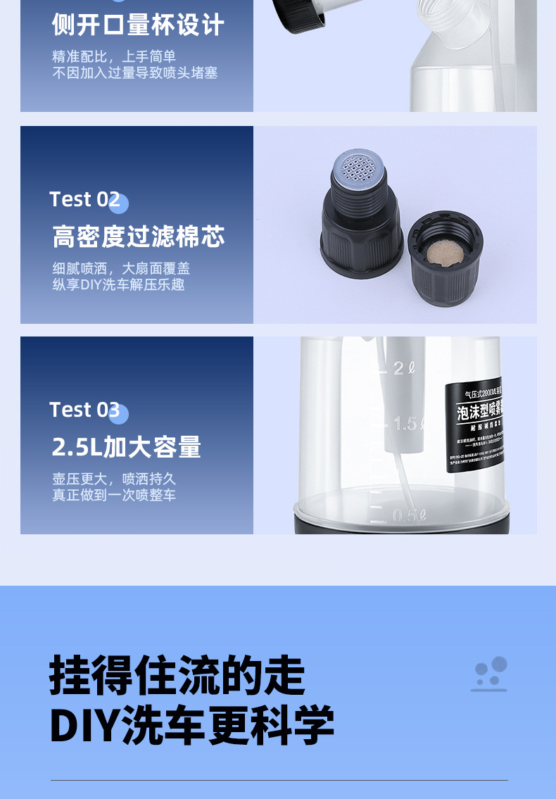 Car wash foam spray bottle, handheld side-opening high-pressure PA bottle, car wash liquid foaming magic tool, car cleaning tool pic 7